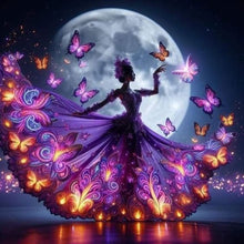 Load image into Gallery viewer, Diamond Painting - Full Round - Butterflies and silhouettes dancing under the moon (40*40CM)
