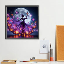 Load image into Gallery viewer, Diamond Painting - Full Round - Butterflies and silhouettes dancing under the moon (40*40CM)
