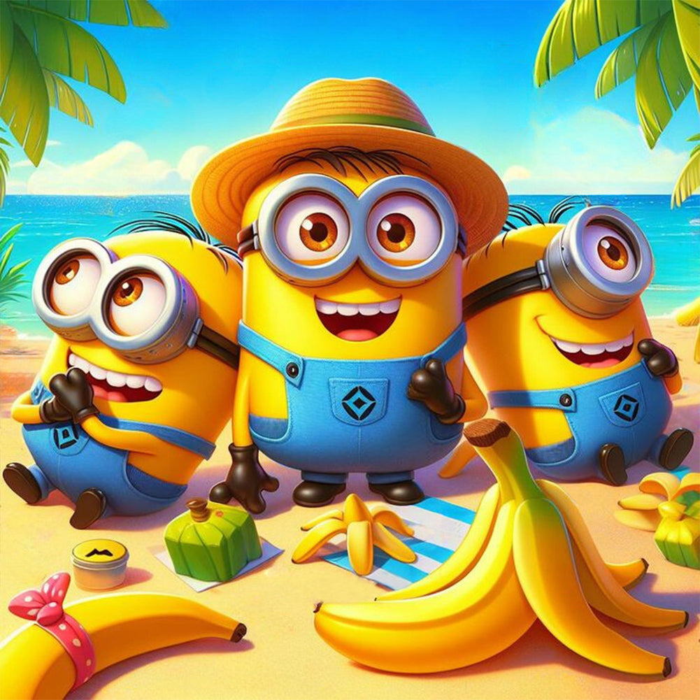 Diamond Painting - Full Round - Three Minions on the beach (40*40CM)