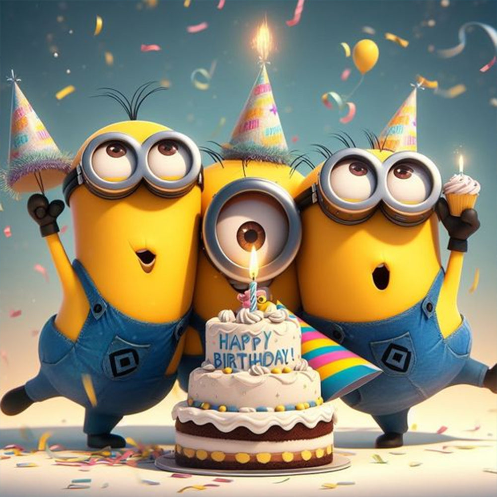 Diamond Painting - Full Round - Birthday party Three Minions (40*40CM)