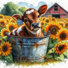 Load image into Gallery viewer, Diamond Painting - Full Round - Farm cow in sunflower field (40*40CM)
