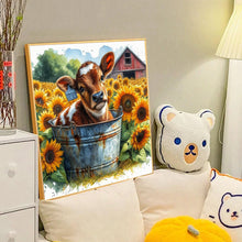 Load image into Gallery viewer, Diamond Painting - Full Round - Farm cow in sunflower field (40*40CM)
