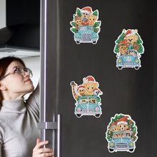 Load image into Gallery viewer, 6Pcs Christmas Bear Car Fridge Stickers Diamond Painting Art Magnets Decals
