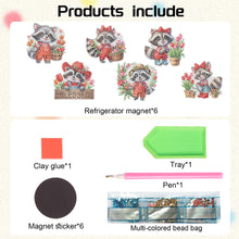 Load image into Gallery viewer, 6Pcs Christmas Raccoon Fridge Stickers Diamond Painting Art Magnets Decals
