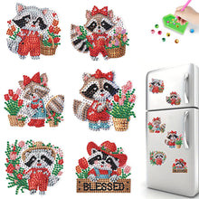 Load image into Gallery viewer, 6Pcs Christmas Raccoon Fridge Stickers Diamond Painting Art Magnets Decals
