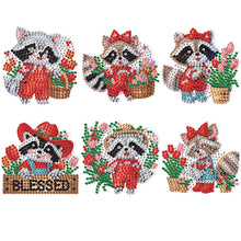 Load image into Gallery viewer, 6Pcs Christmas Raccoon Fridge Stickers Diamond Painting Art Magnets Decals
