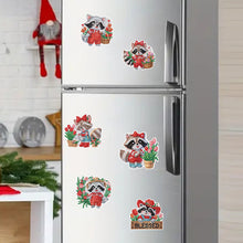 Load image into Gallery viewer, 6Pcs Christmas Raccoon Fridge Stickers Diamond Painting Art Magnets Decals
