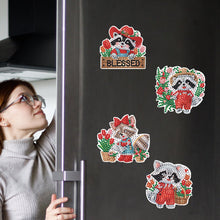 Load image into Gallery viewer, 6Pcs Christmas Raccoon Fridge Stickers Diamond Painting Art Magnets Decals
