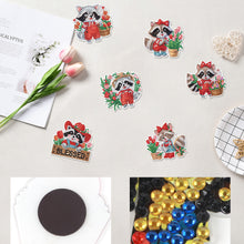 Load image into Gallery viewer, 6Pcs Christmas Raccoon Fridge Stickers Diamond Painting Art Magnets Decals
