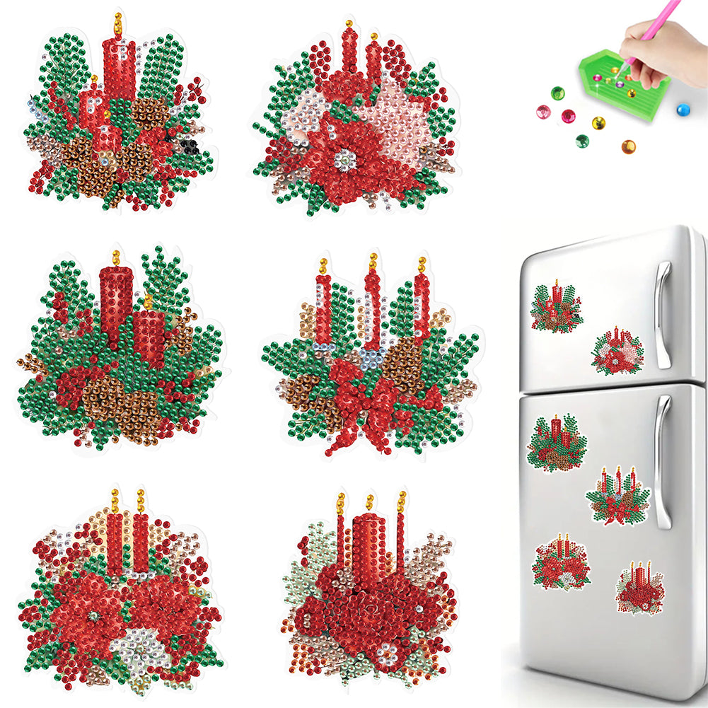 6Pcs Christmas Candle Fridge Stickers Diamond Painting Art Magnets Decals