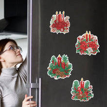 Load image into Gallery viewer, 6Pcs Christmas Candle Fridge Stickers Diamond Painting Art Magnets Decals

