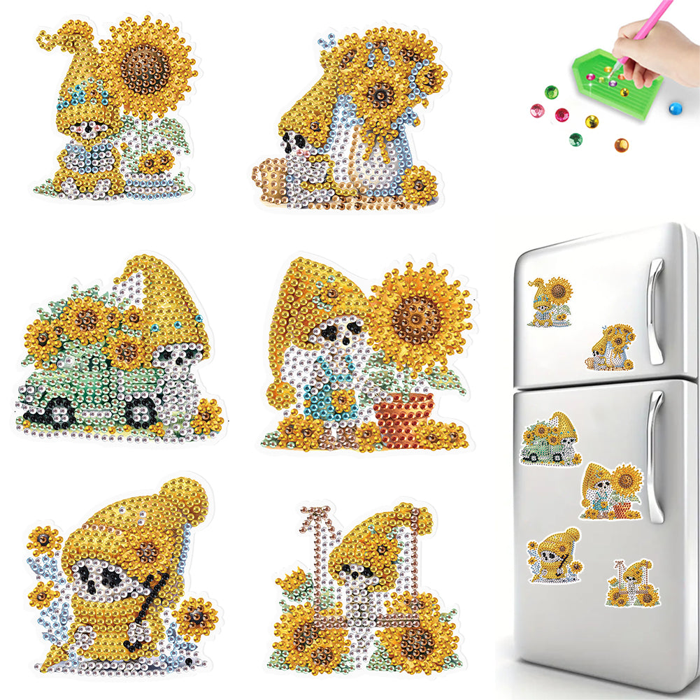 6Pcs Sunflower Skeleton Diamond Art Fridge Magnet for Fridge Whiteboards