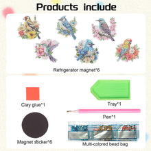 Load image into Gallery viewer, 6Pcs Flower Bird Diamond Painting Art Fridge Magnet for Fridge Whiteboards
