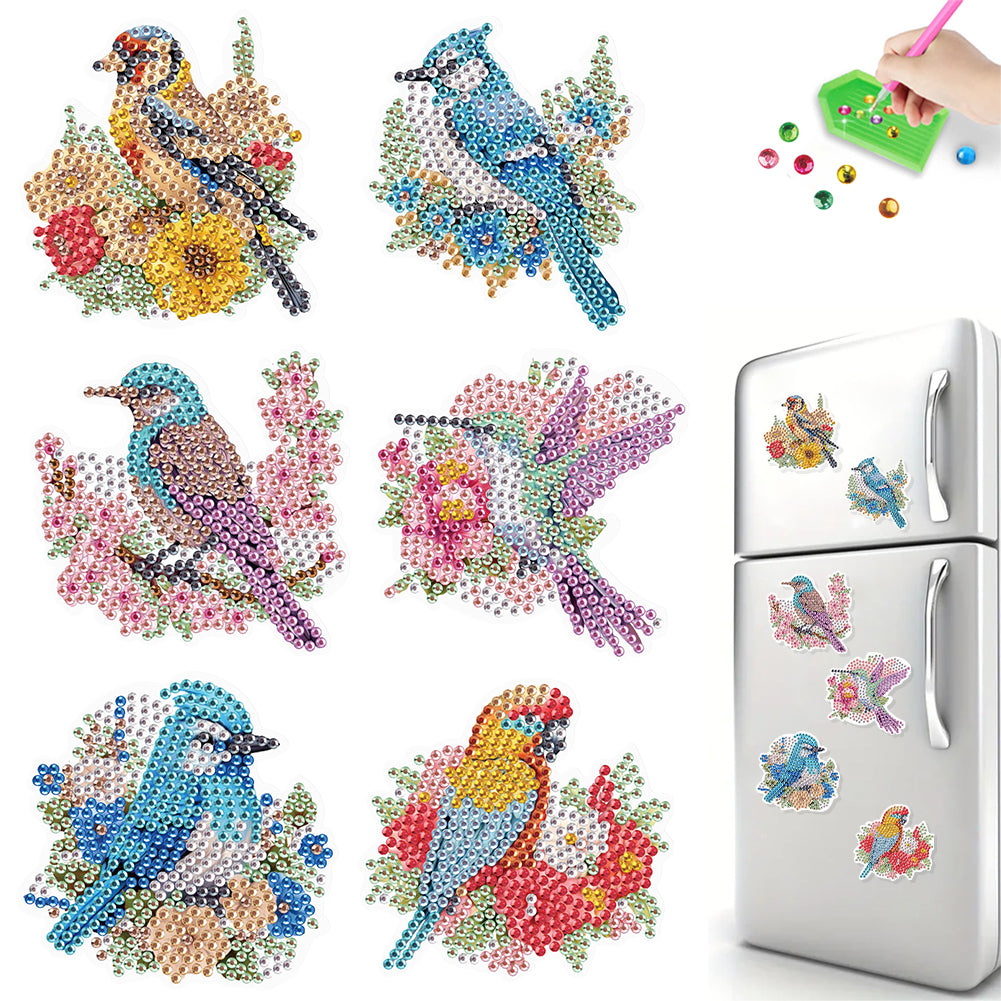 6Pcs Flower Bird Diamond Painting Art Fridge Magnet for Fridge Whiteboards