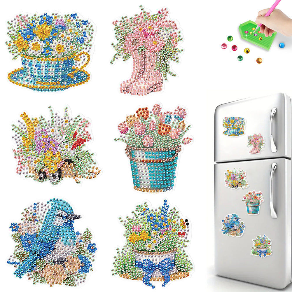 6Pcs Flowers Diamond Painting Art Fridge Magnet for Fridge Whiteboards