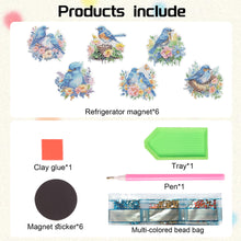 Load image into Gallery viewer, 6Pcs Flower Bluebird Diamond Painting Art Fridge Magnet for Fridge Whiteboards
