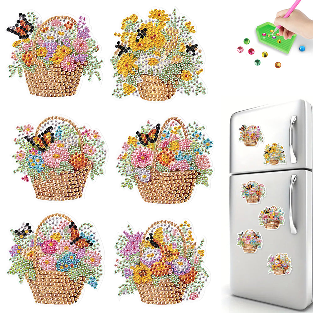 6Pcs Flower Basket Diamond Painting Art Fridge Magnet for Fridge Whiteboards