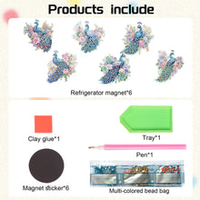 Load image into Gallery viewer, 6Pcs Flower Peacock Diamond Painting Art Fridge Magnet for Fridge Whiteboards
