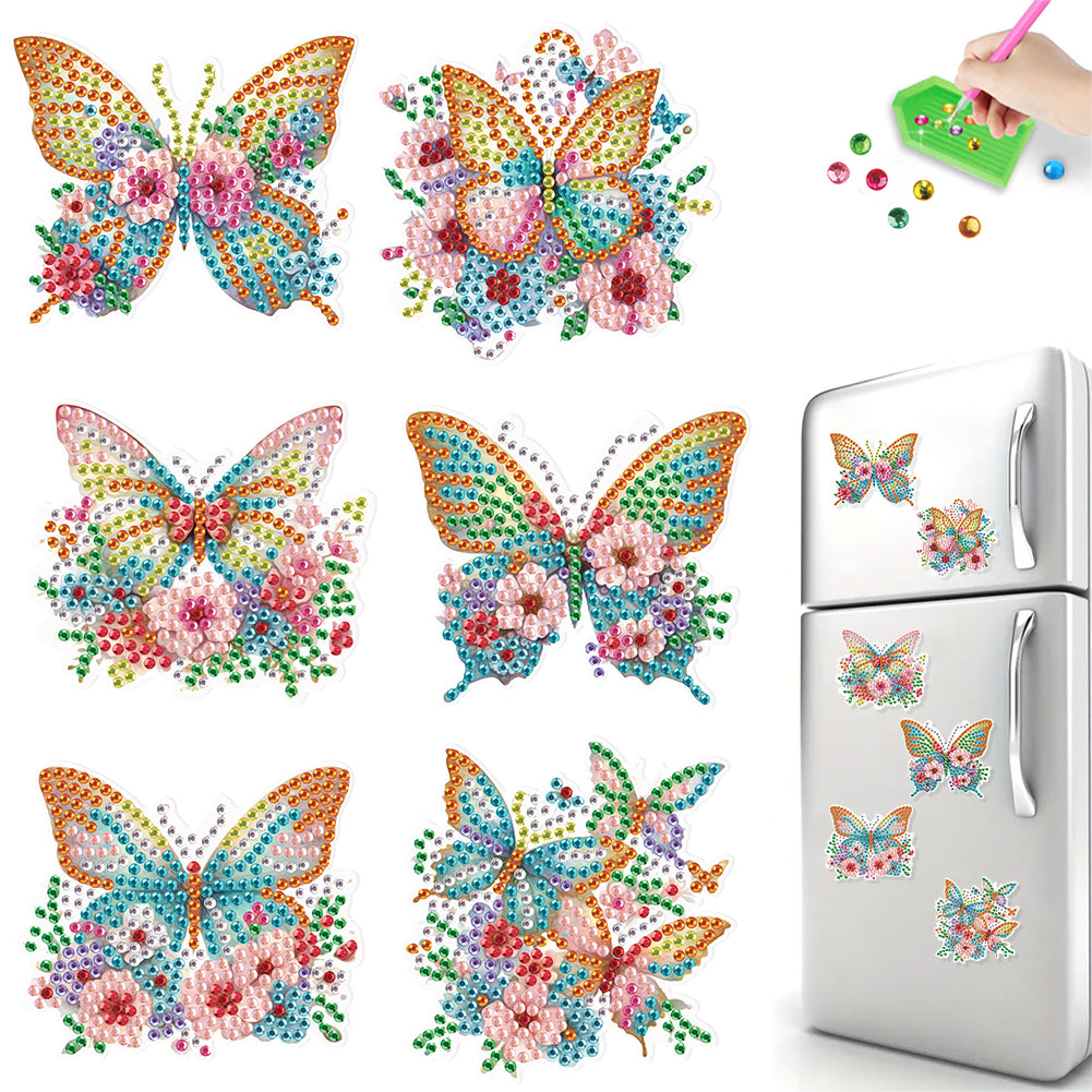 6Pcs Flower Butterfly Diamond Painting Art Fridge Magnet for Fridge Whiteboards