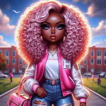 Load image into Gallery viewer, Diamond Painting - Full Round - pink afro girl (40*40CM)
