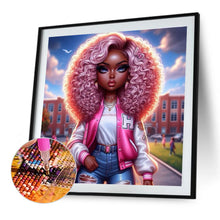 Load image into Gallery viewer, Diamond Painting - Full Round - pink afro girl (40*40CM)
