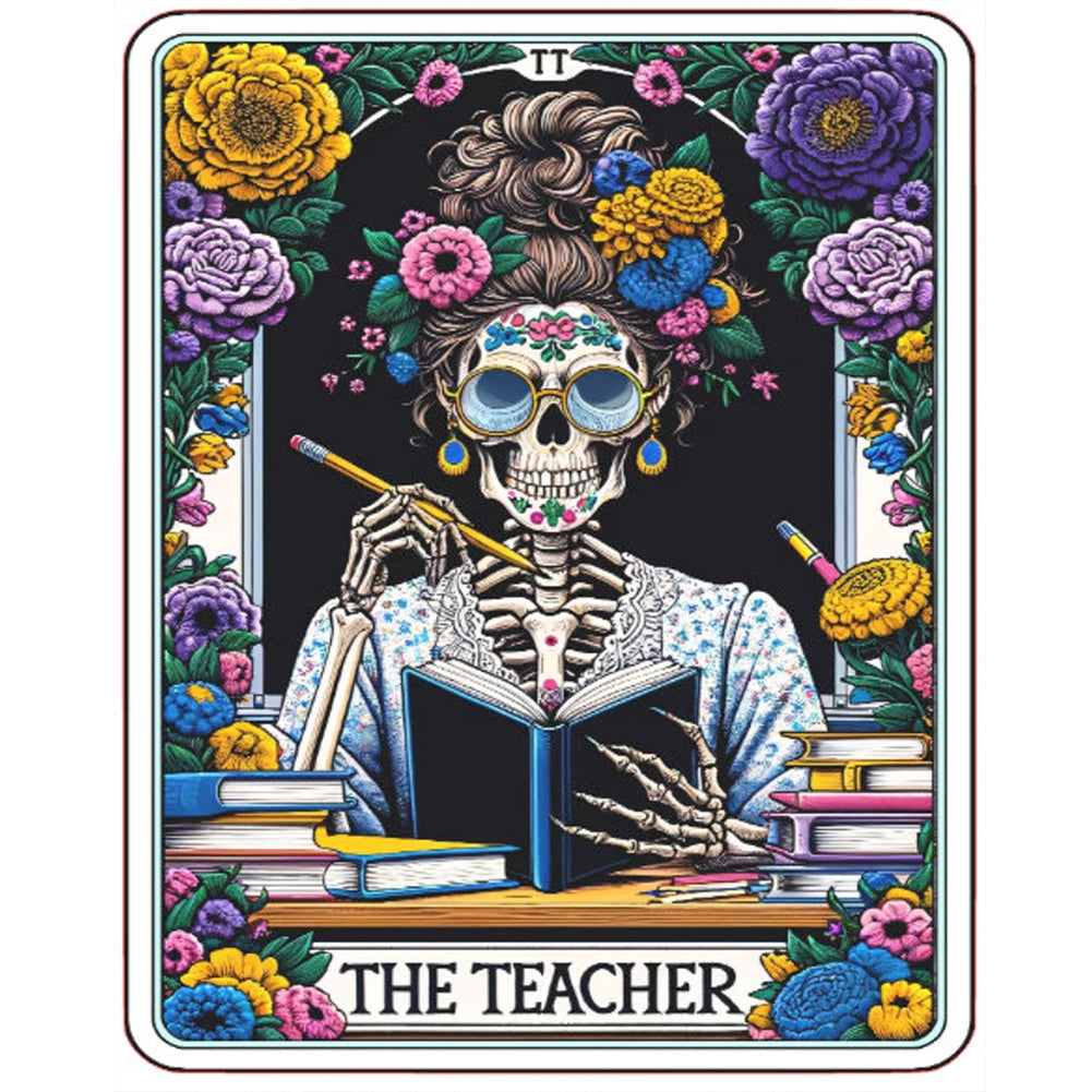 Diamond Painting - Full Round - Skull Reading Girl Tarot Cards (40*50CM)