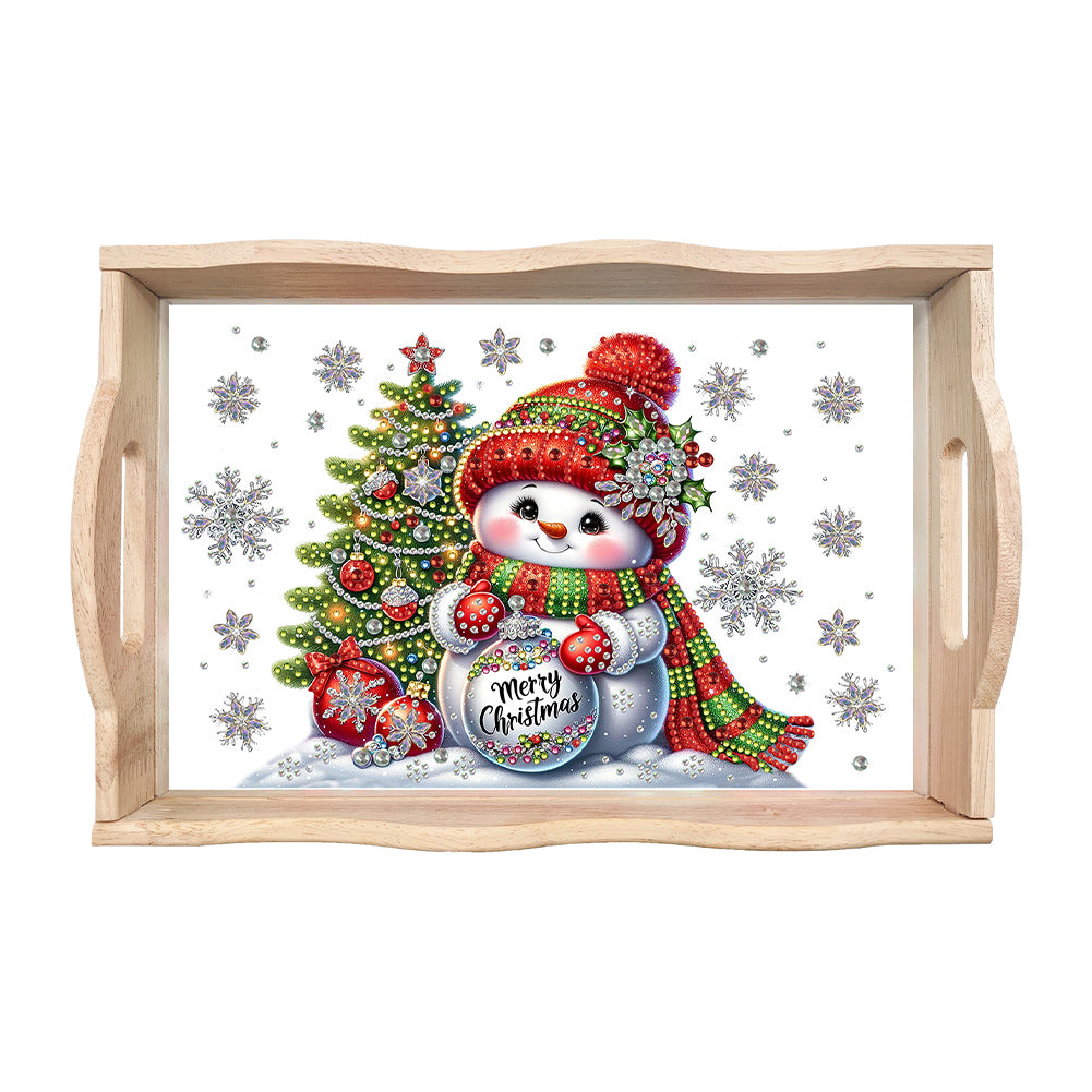 Christmas Diamond Painting Wooden Serving Tray Home Decoration (Red Snowman)