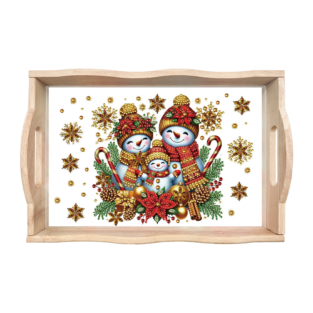 Christmas Diamond Painting Wooden Serving Tray Home Decoration (Snowman Family)