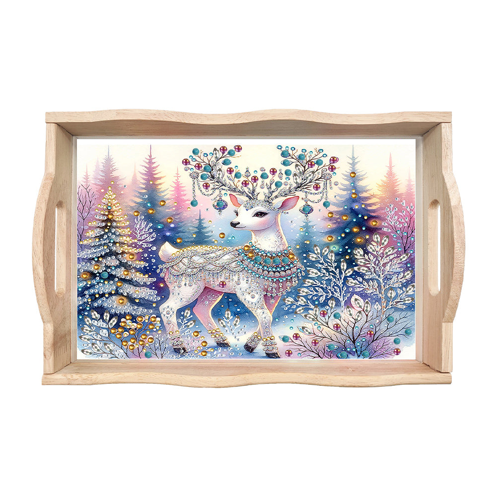 Christmas Diamond Painting Wooden Serving Tray Home Decoration (Blue Elk)