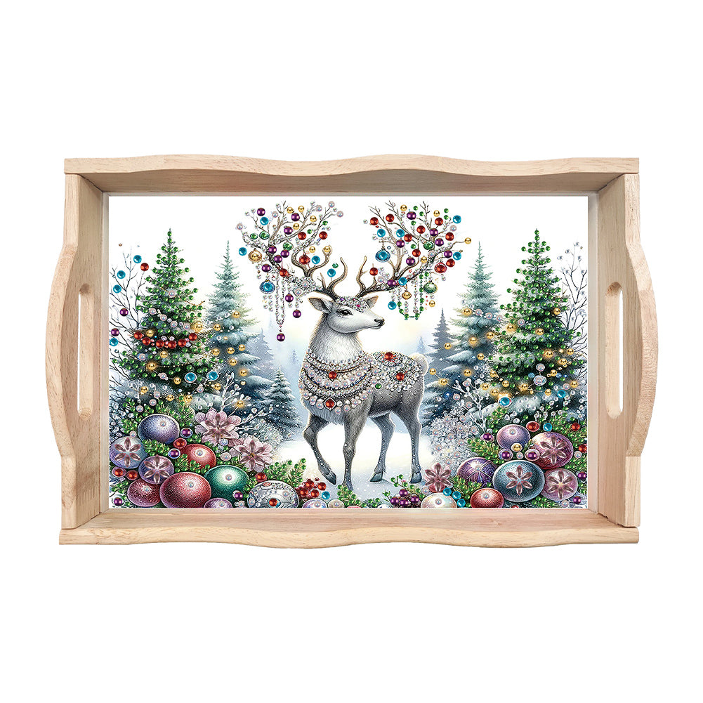 Christmas Diamond Painting Wooden Serving Tray Home Decoration (Green Elk)