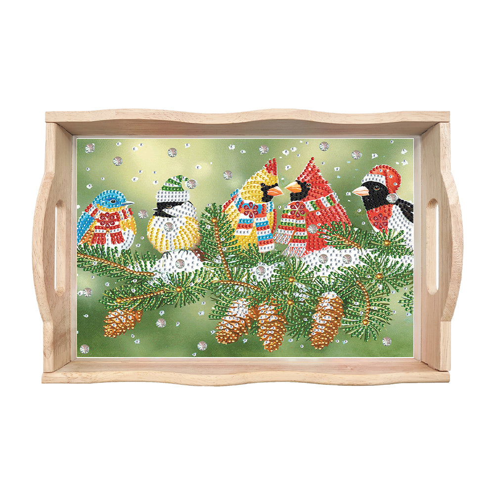 Christmas Diamond Painting Wooden Serving Tray Home Decoration (Five Birds)