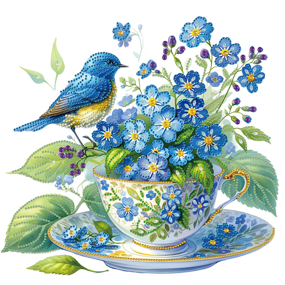 Diamond Painting - Partial Special Shaped - cup flowers and birds (40*40CM)