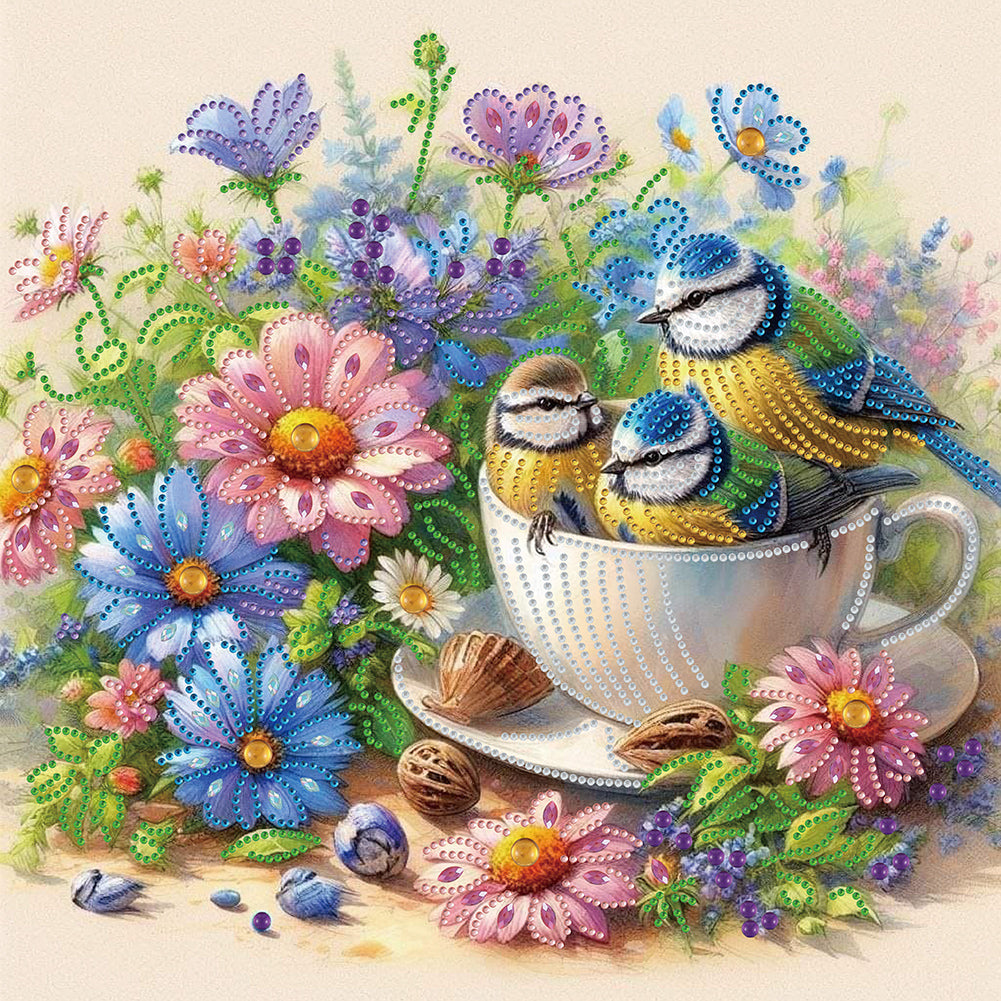 Diamond Painting - Partial Special Shaped - flowers and birds (40*40CM)