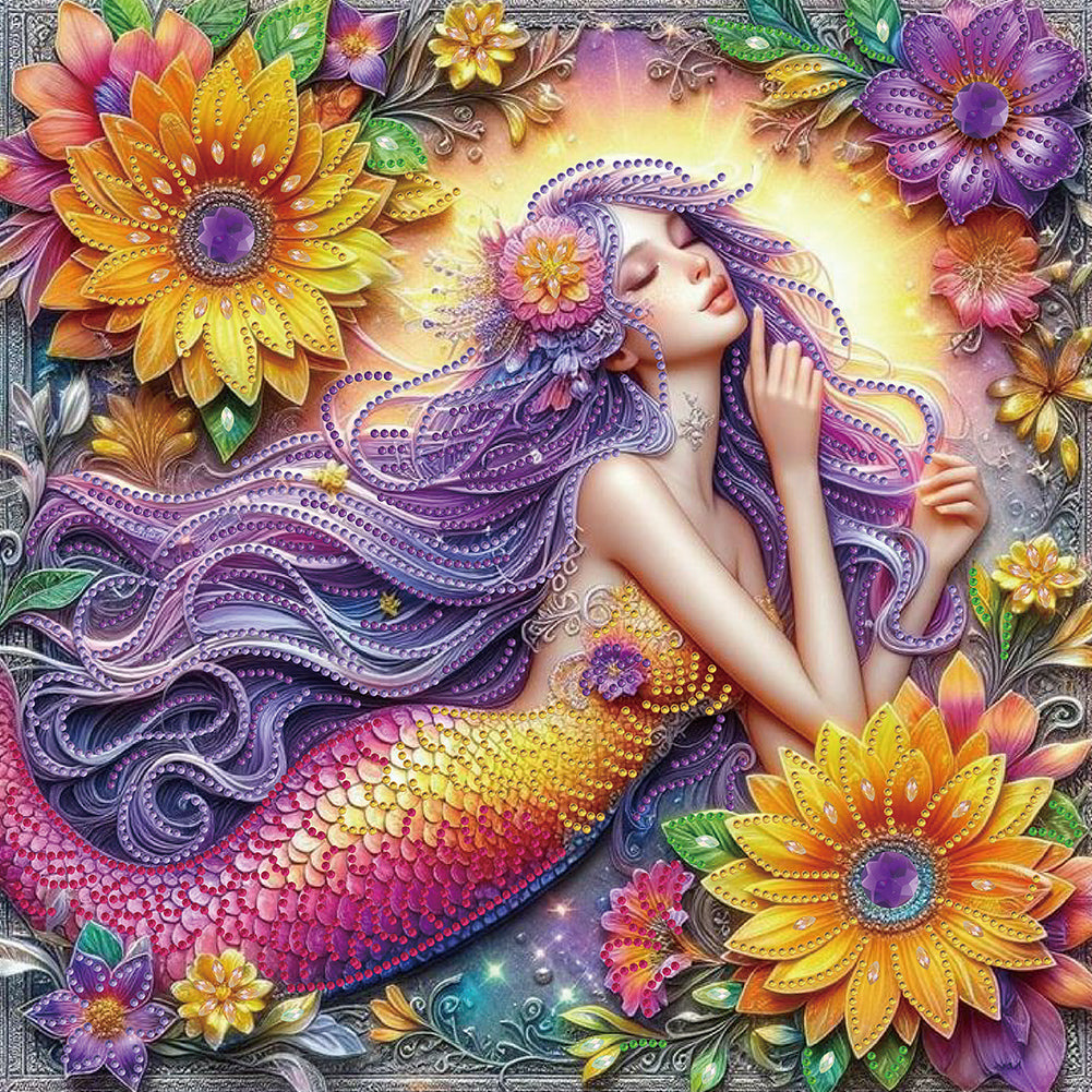 Diamond Painting - Partial Special Shaped - mermaid and flowers (40*40CM)