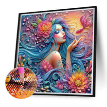Load image into Gallery viewer, Diamond Painting - Partial Special Shaped - flower and girl (40*40CM)
