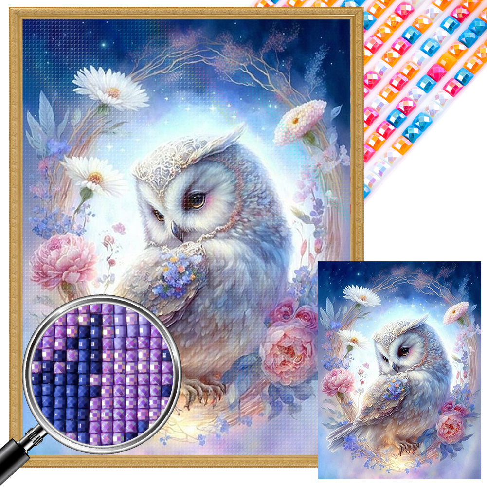 AB Diamond Painting - Full Square - Flower owl (30*40CM)