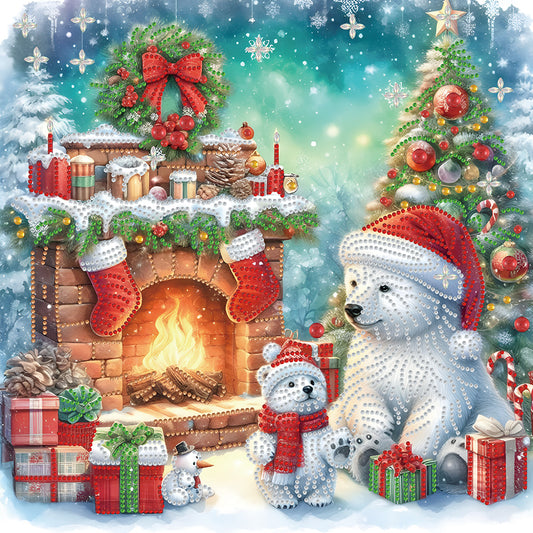 Diamond Painting - Partial Special Shaped - Christmas bear and fireplace (40*40CM)