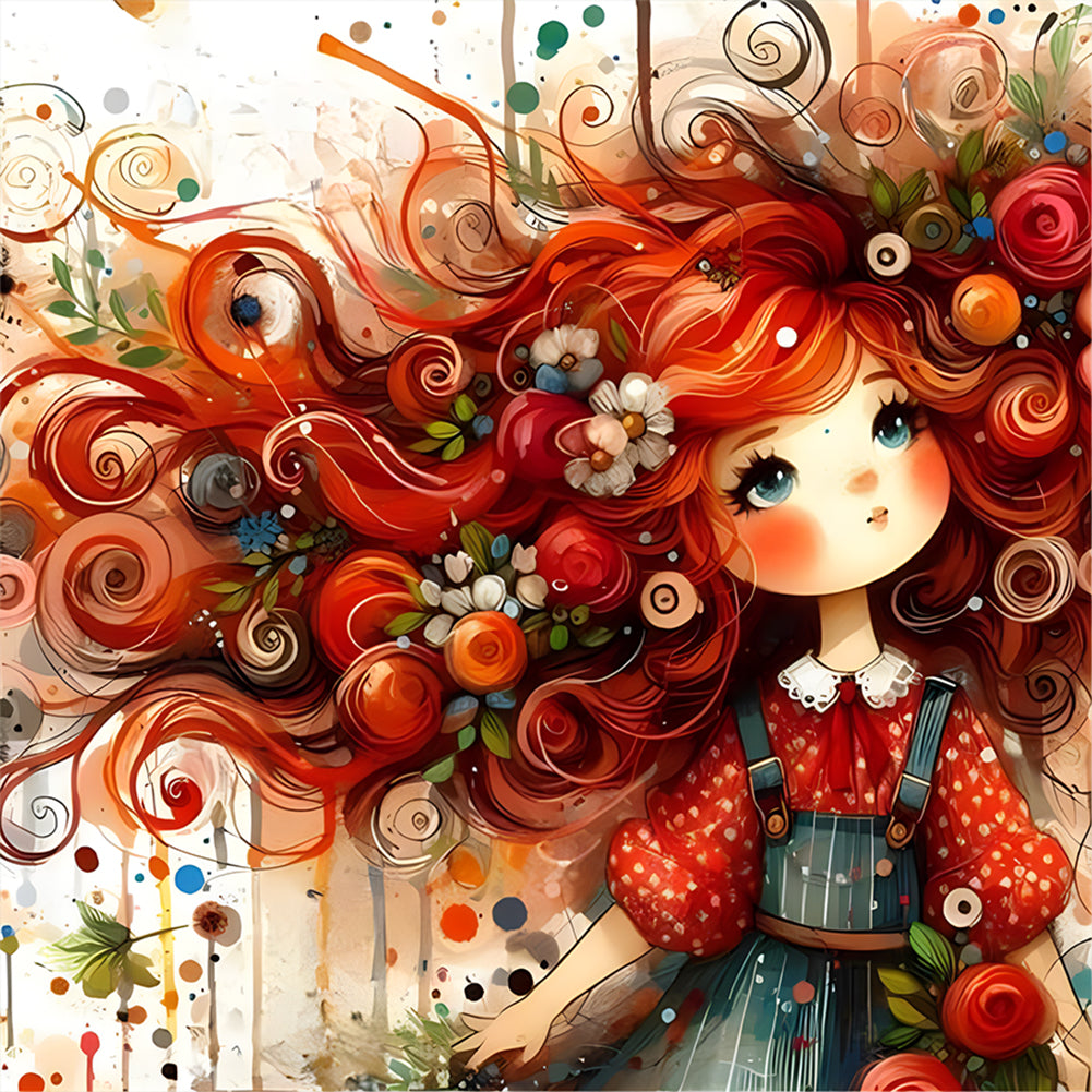 Diamond Painting - Full Round - Curly Hair Girl (30*30CM)