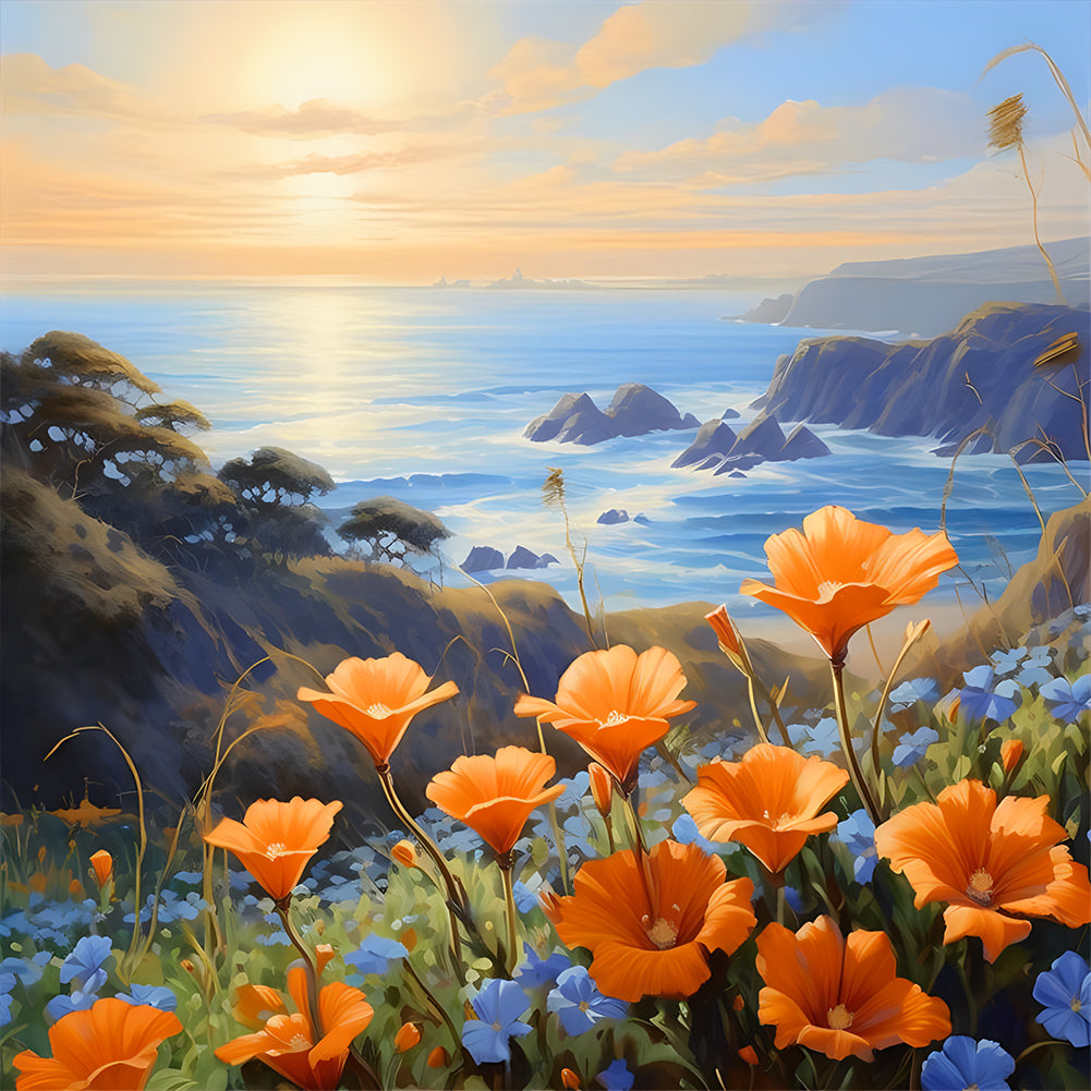 Diamond Painting - Full Round - Flowers at the Seaside (40*40CM)