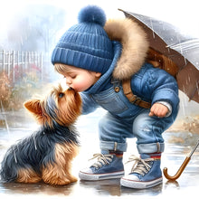 Load image into Gallery viewer, Diamond Painting - Full Round - Boy Kissing Puppy (40*40CM)
