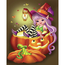 Load image into Gallery viewer, AB Diamond Painting - Full Round - Little Witch in Pumpkin (40*50CM)
