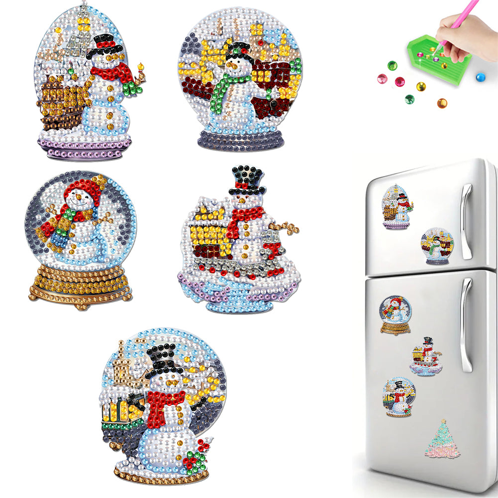 5Pcs Acrylic Snowman Diamond Art Fridge Magnet Decorative for Fridge Whiteboards