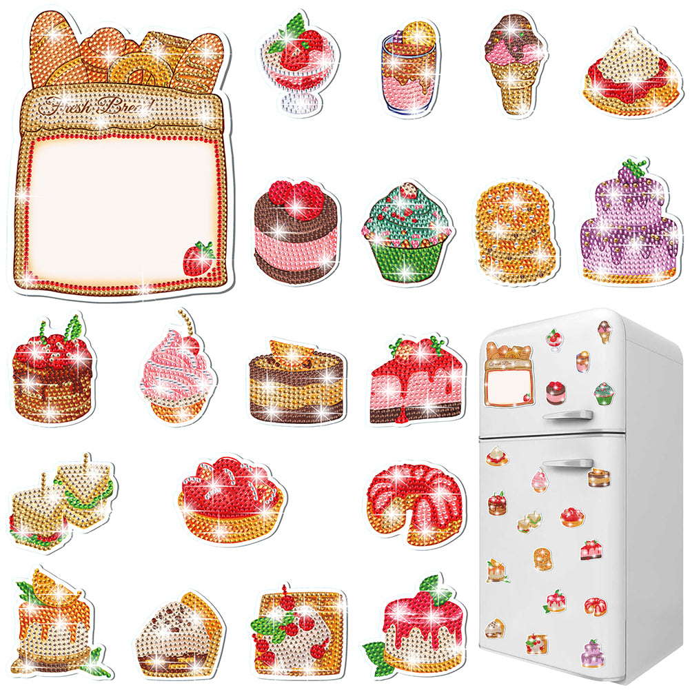 4 Sheets Desserts Diamond Painting Refrigerator Magnet for Adults Kids Beginners