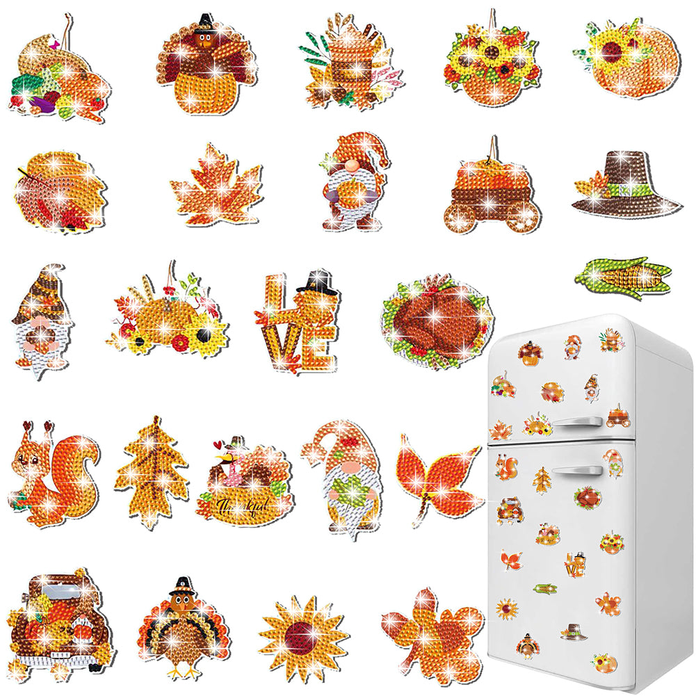 24Pcs Autumn Harvest Diamond Painting Refrigerator Magnet for Fridge Whiteboards