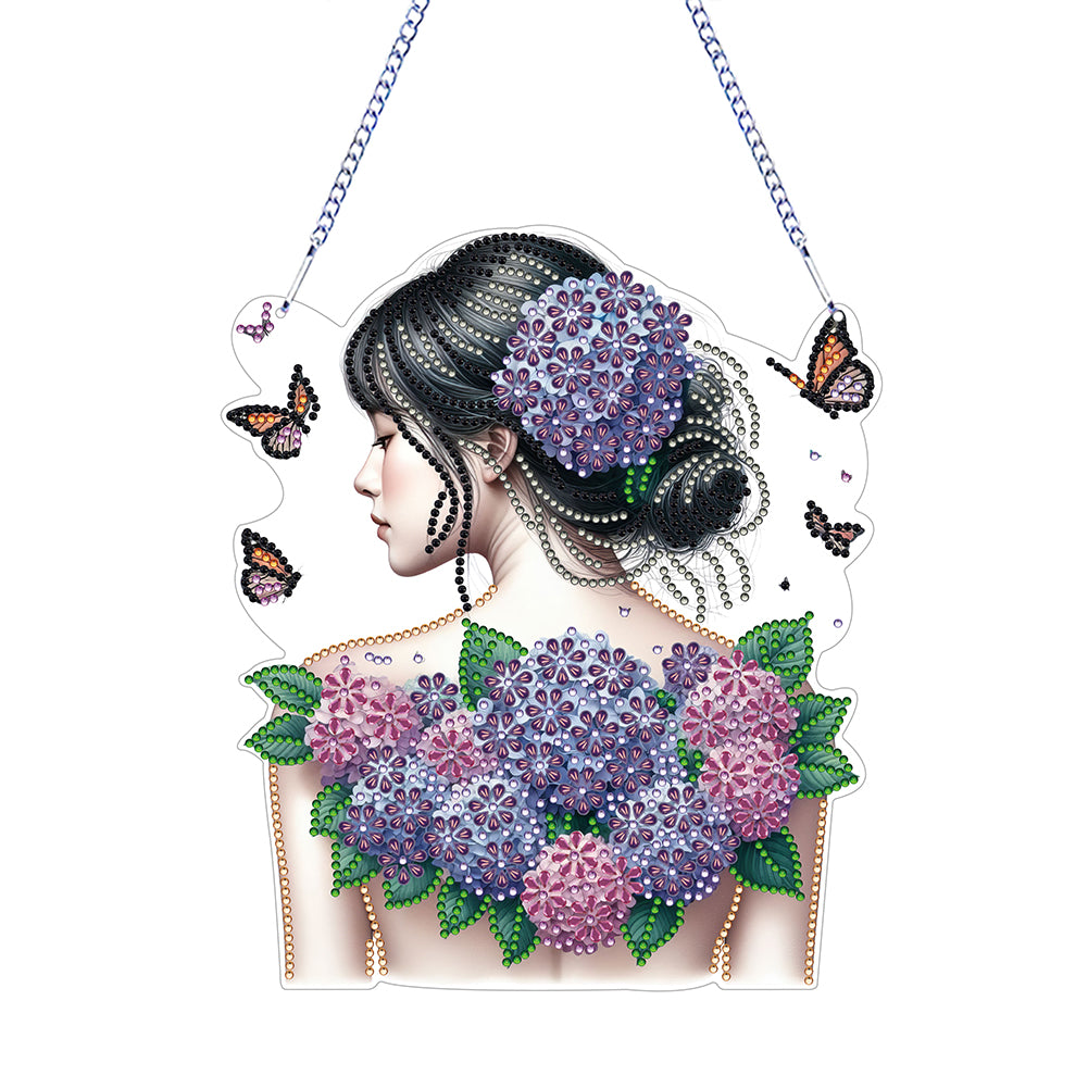 Acrylic Double Sided Flower Girl Back DIY Diamond Painting Art Pendant Kit