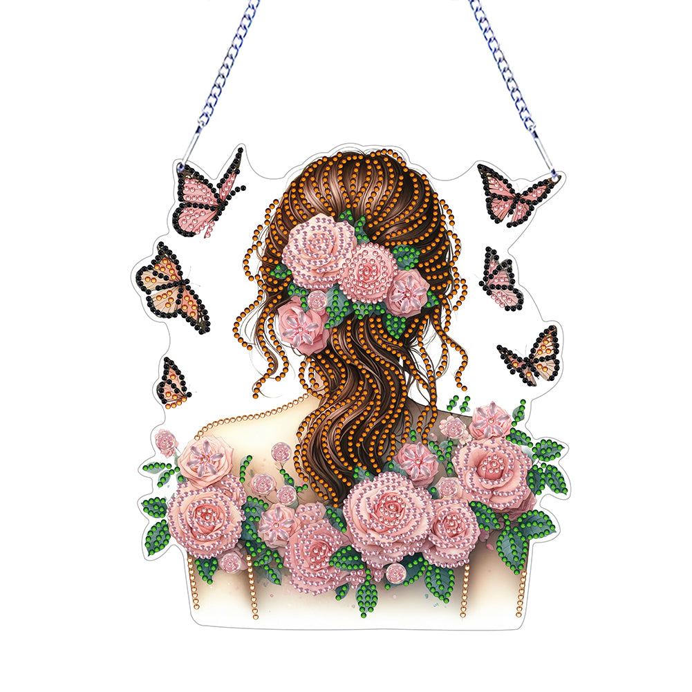 Acrylic Double Sided Flower Girl Back DIY Diamond Painting Art Pendant Kit