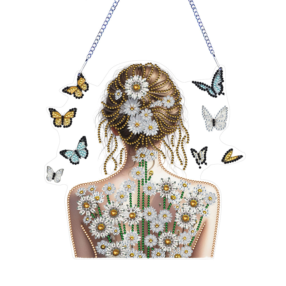 Acrylic Double Sided Flower Girl Back DIY Diamond Painting Art Pendant Kit