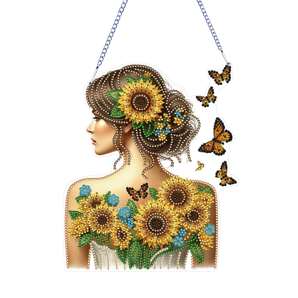 Acrylic Double Sided Flower Girl Back DIY Diamond Painting Art Pendant Kit