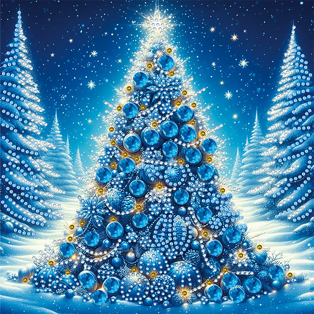 Diamond Painting - Partial Special Shaped - Blue Christmas tree in the snow (30*30CM)