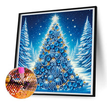 Load image into Gallery viewer, Diamond Painting - Partial Special Shaped - Blue Christmas tree in the snow (30*30CM)
